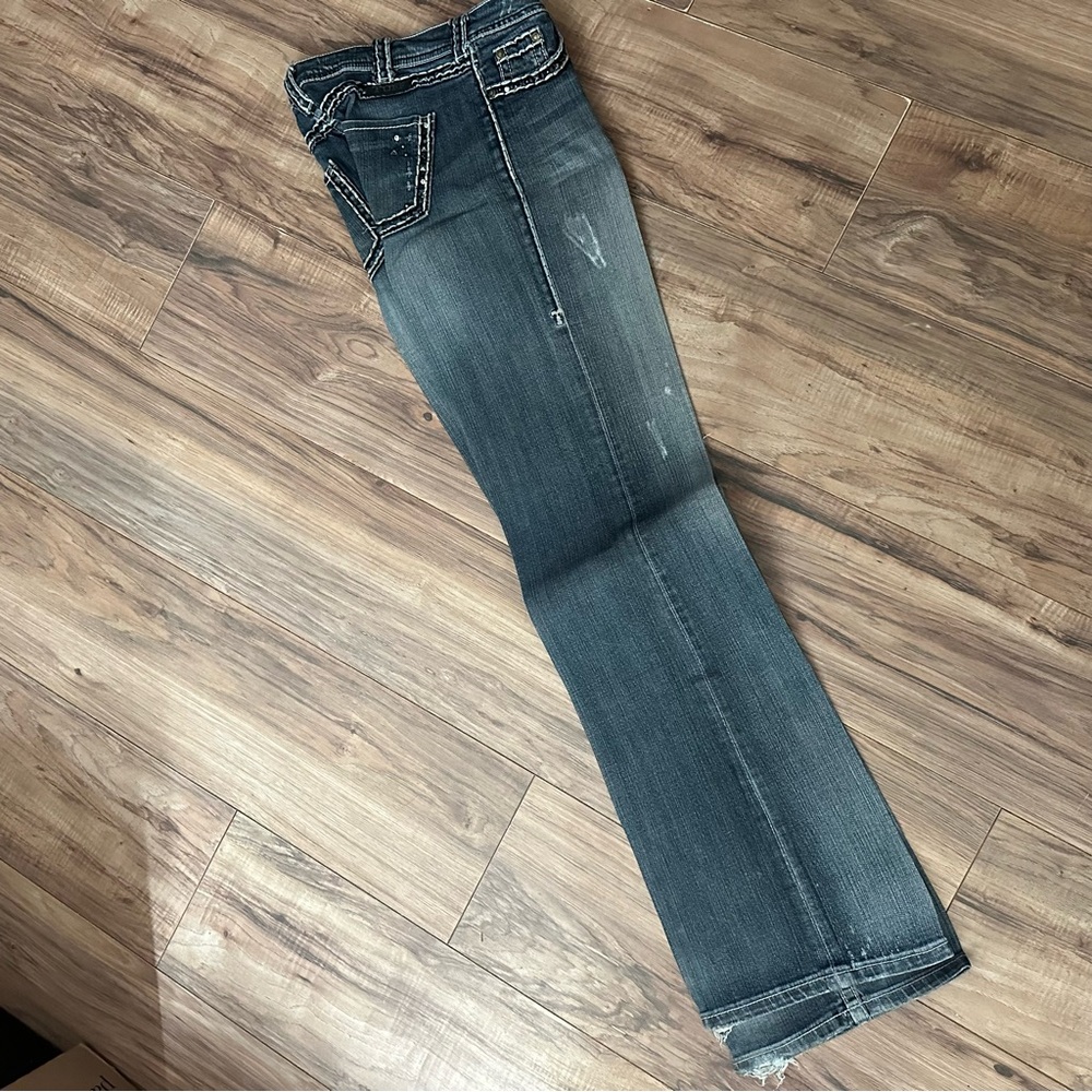 Cowgirl Tuff Hot Stuff Dark Blue Bootcut Jeans Heavy Starched 26x35 - Picture 3 of 9